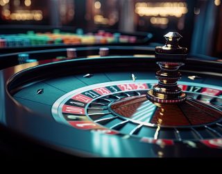 Casino roulette wheel. Close up.
